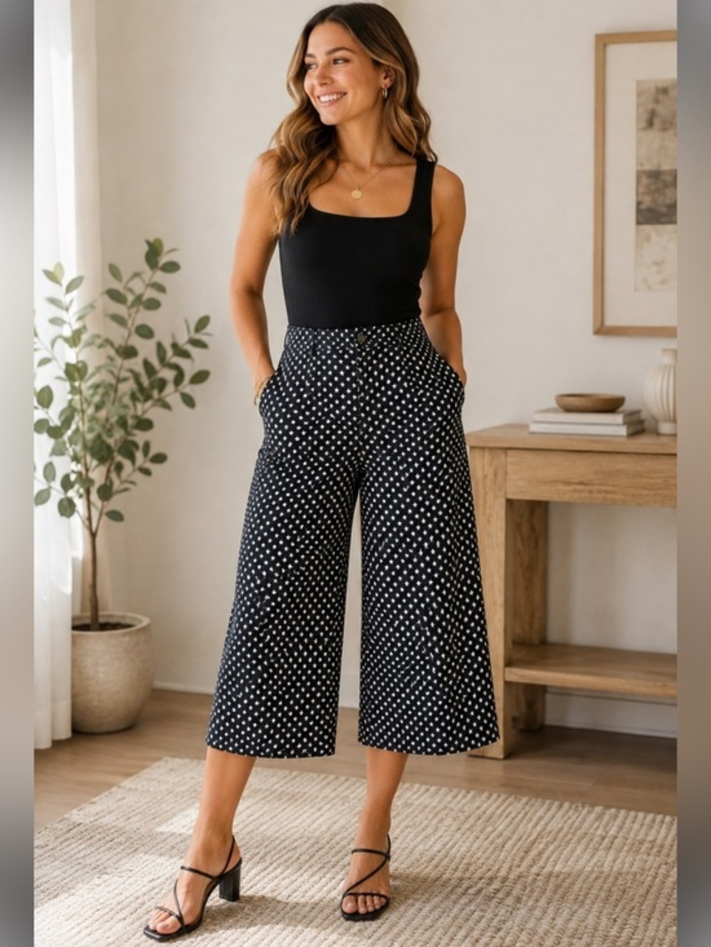 Venus Navy Star Print Wide-Leg Flare Pants – Size 14